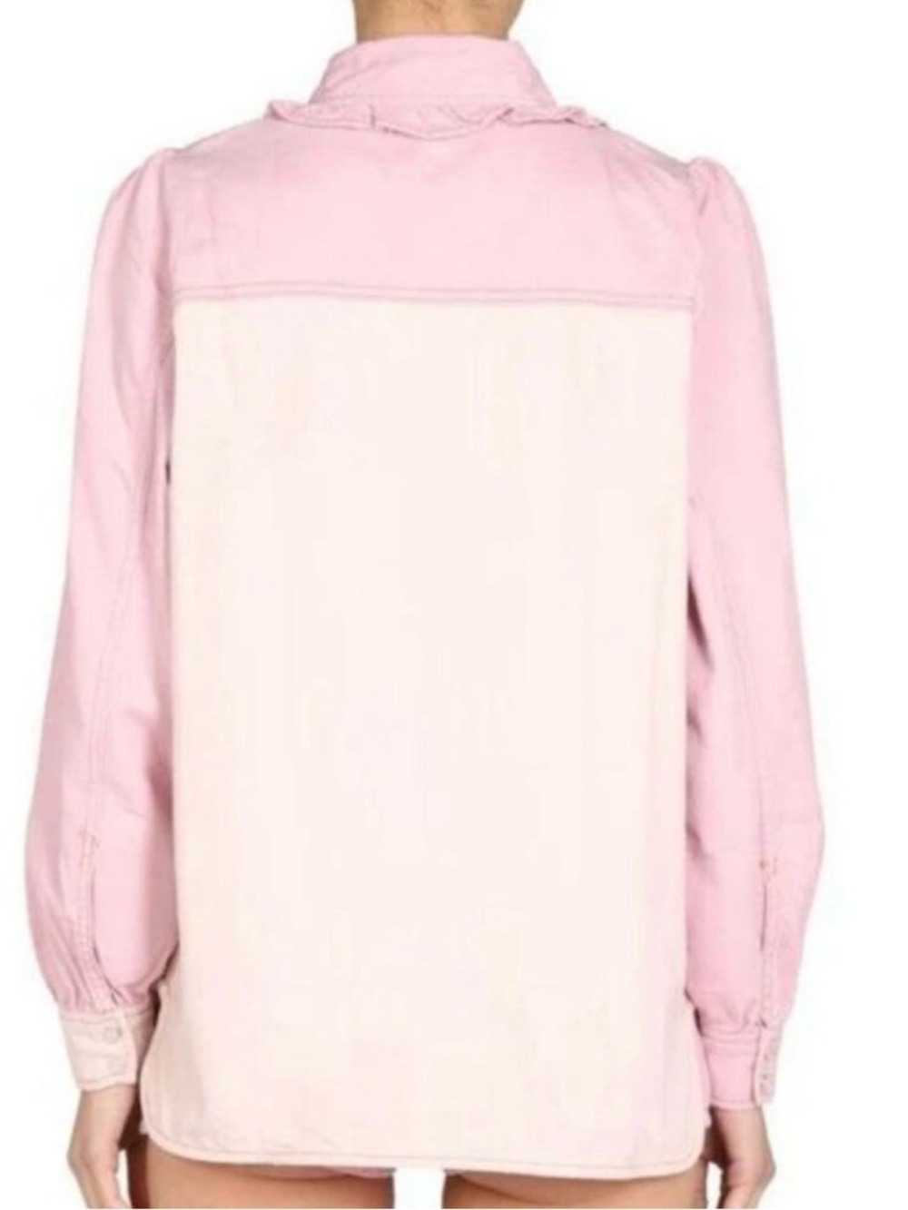Ganni Ruffled Two-Tone Organic Denim Shirt - Picture 5 of 12